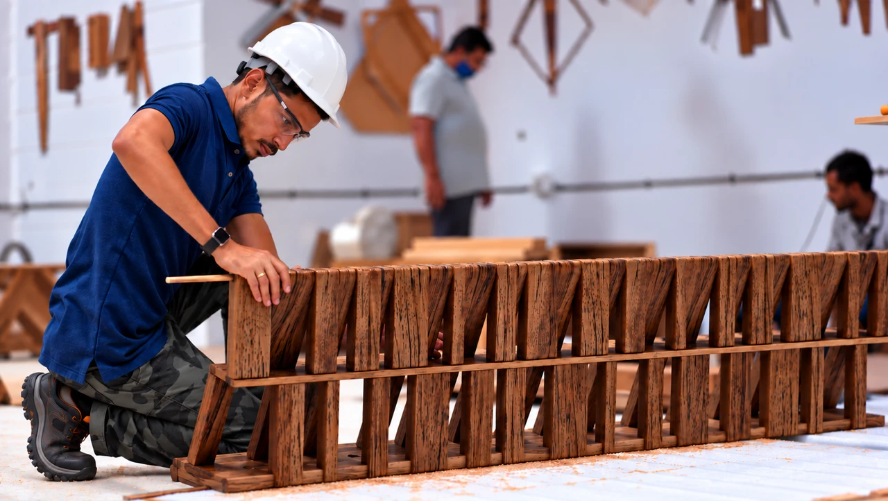 Craftsman assembling a timber frame in the workshop