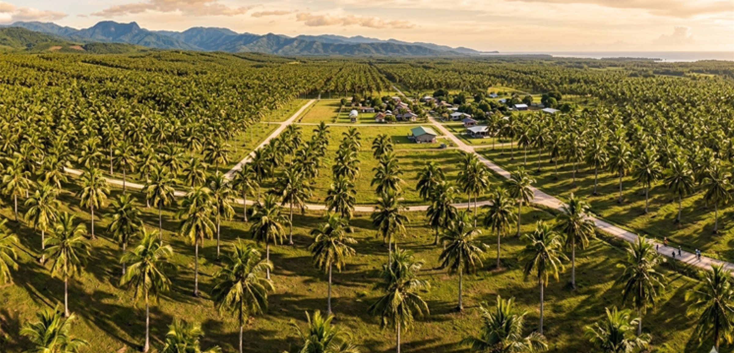 Aerial view of a coconut palm plantation